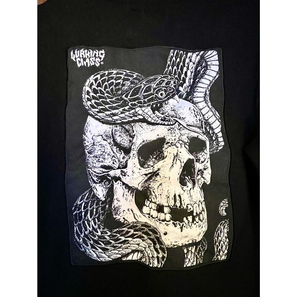 Lurking Class Hoodie Mens MD Black Skull Snake Embroidered Graphic Sweatshirt